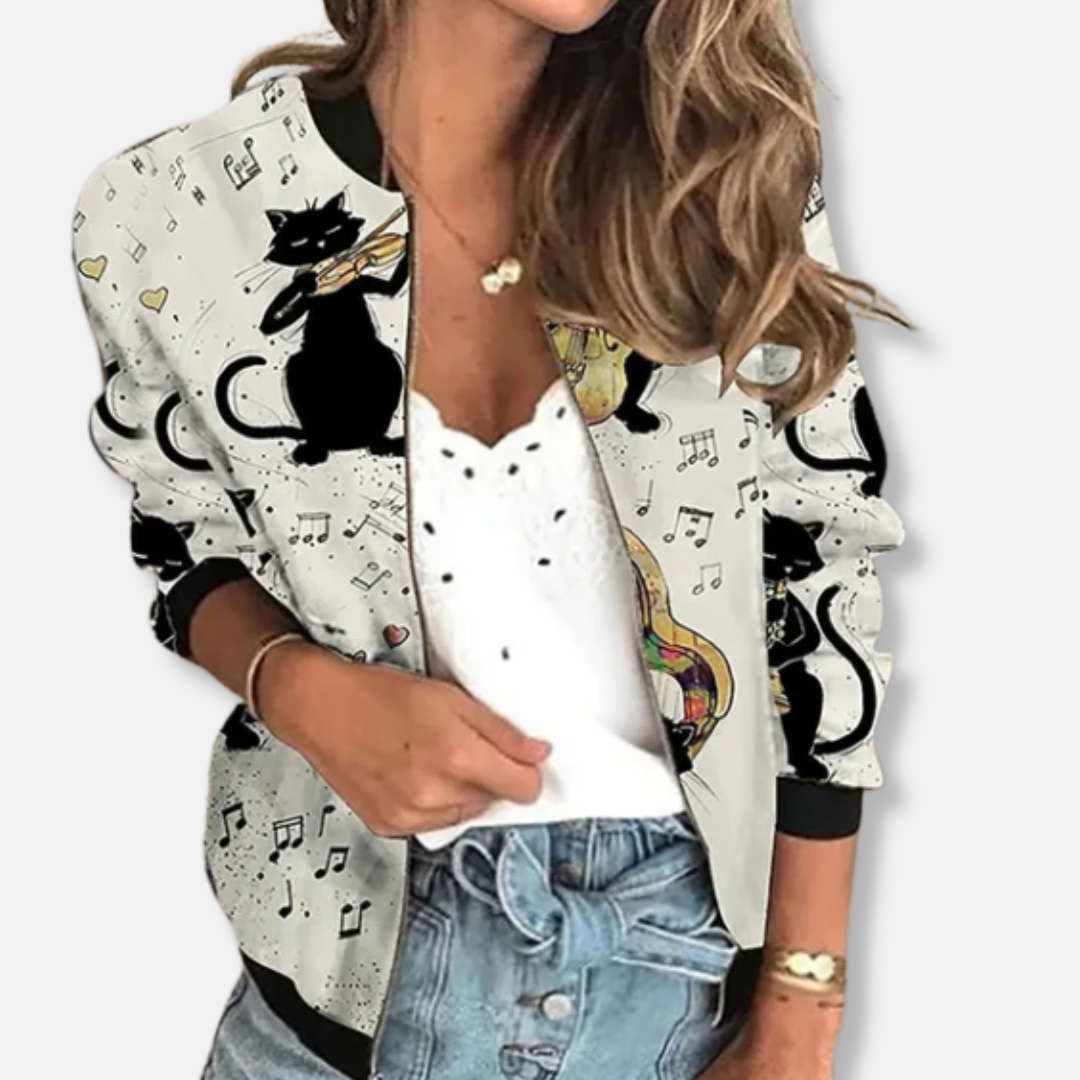 Isabella Relaxed Fit Bomber Jacket | Succulent Print Ribbed Collar Bomber Jacket