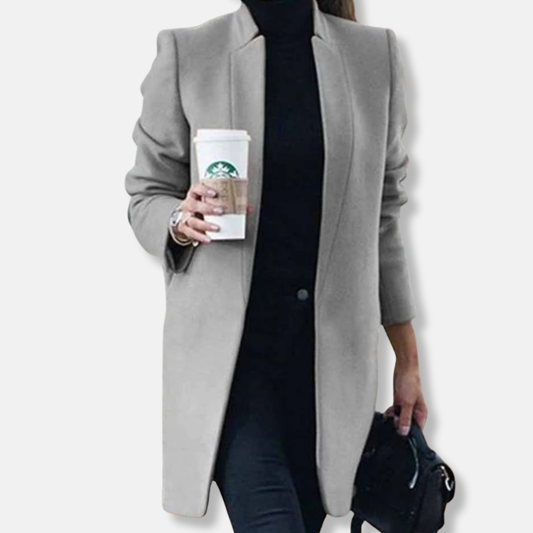 Elisa Wool Tailored Overcoat | Notched Lapel Mid-Length Overcoat
