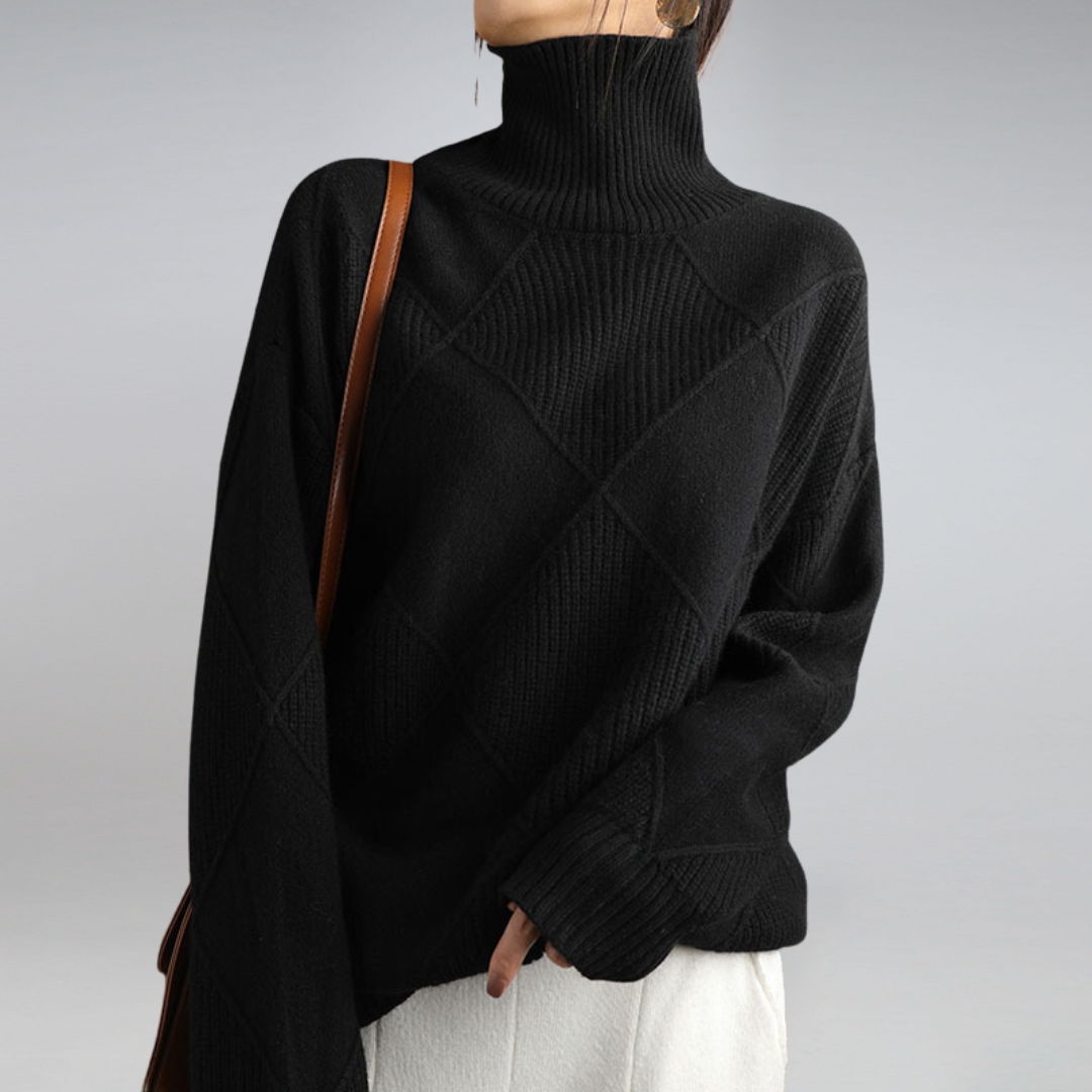Women's turtleneck sweater with diagonal design