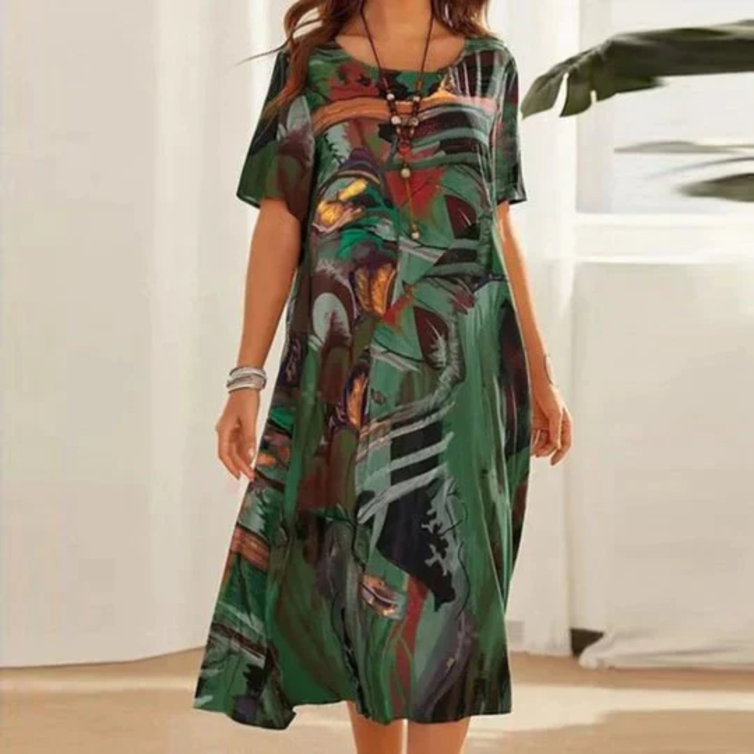 Floral Print Lightweight Loose Fit Midi Dress