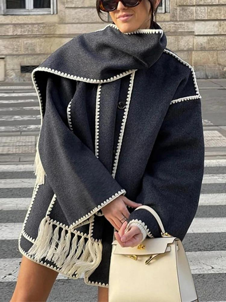 Women's loose woolen scarf tassels jacket