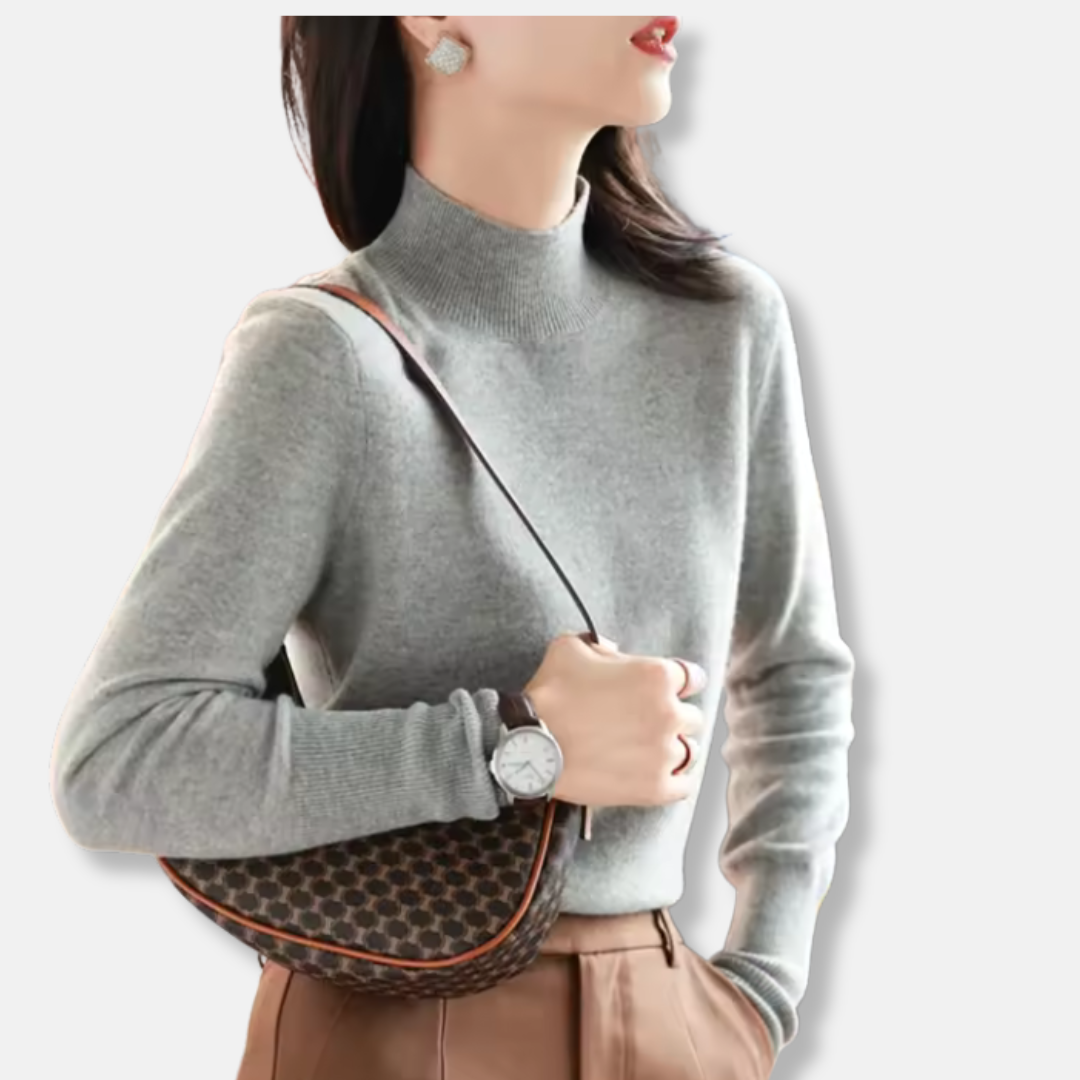 Women’s Pullover Sweater – Slim Fit – Fine Knit – Mock Turtleneck – Ribbed Cuffs