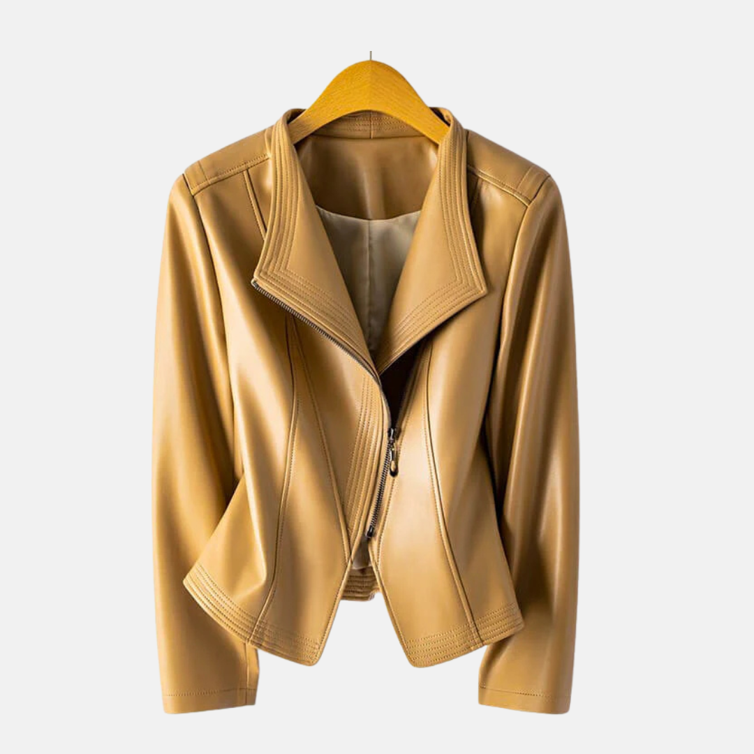 Women’s Jacket - Faux Leather - Cropped Length - Notched Collar - Asymmetrical Zipper