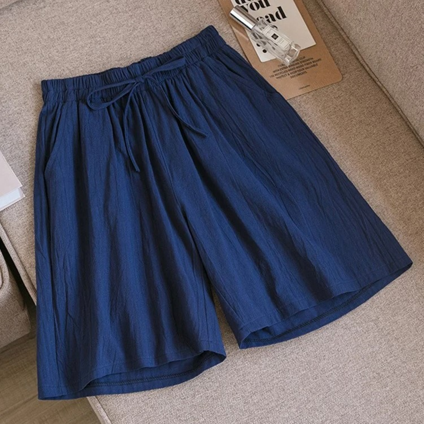 Women's Loose-Fit Shorts - Breathable Cotton Linen - Elastic Waist with Drawstring