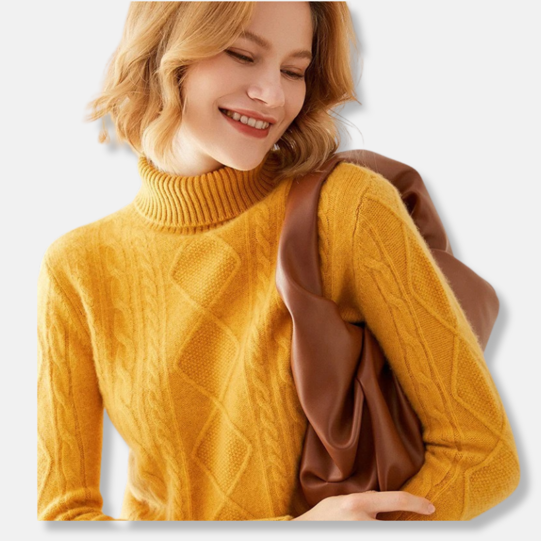 Women’s Sweater - Knitted Fabric - Turtleneck - Slim Fit - Cable Knit