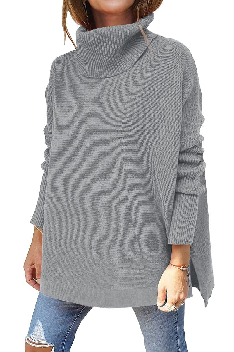 Women's mid-length high neck bat sleeve pullover sweater