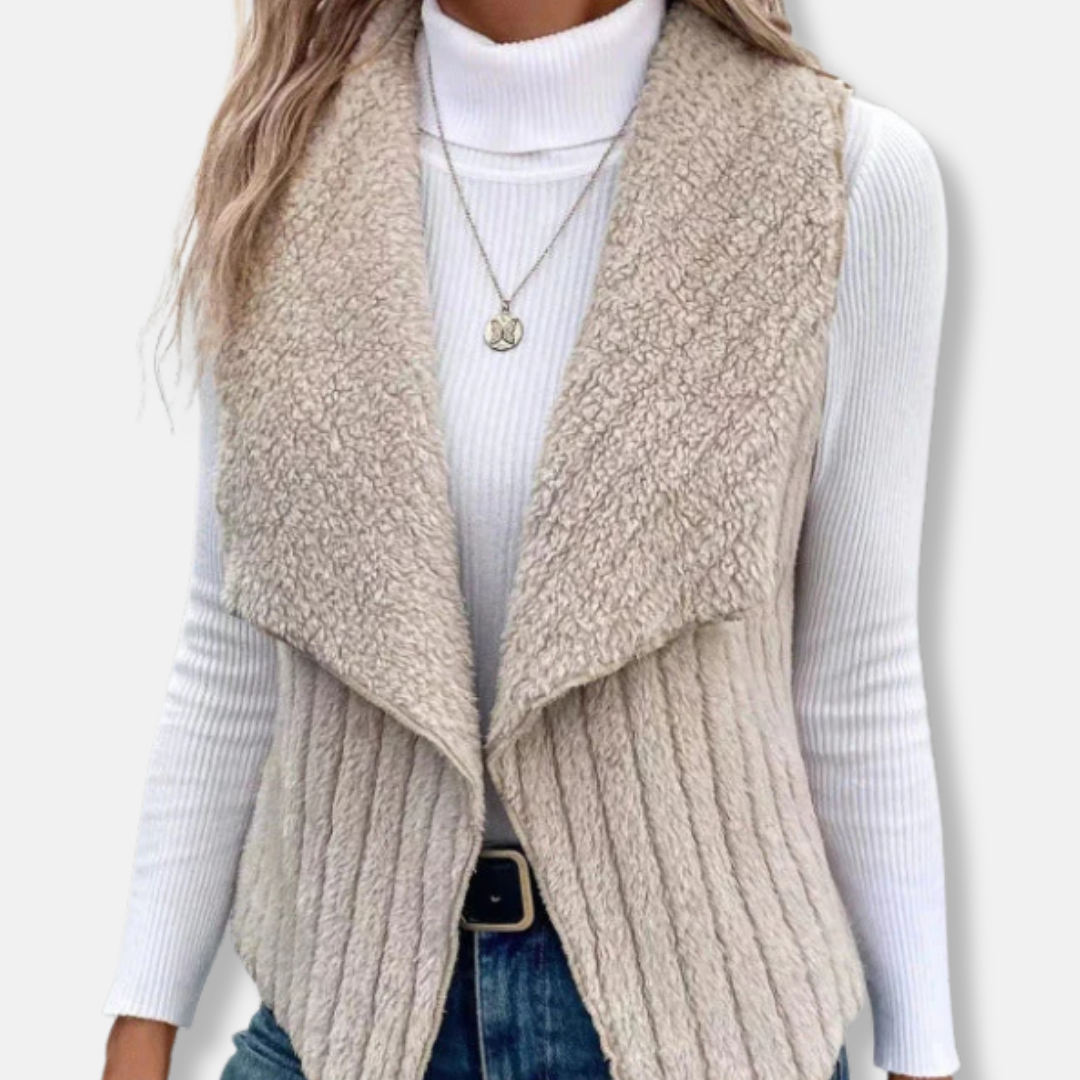 Women’s Vest - Knit - Sleeveless - Shawl Collar - Relaxed Fit - Open Front