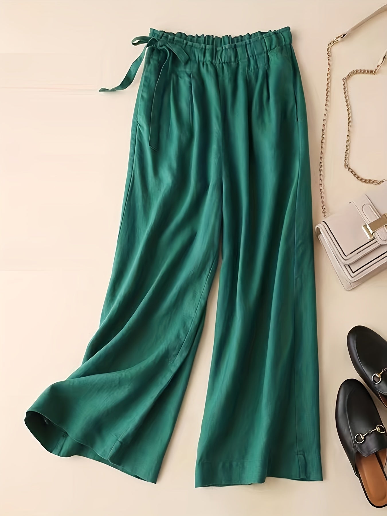 Women's high waist wide leg pants with side tie