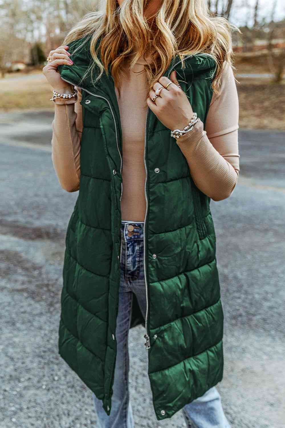 Paula - longline hooded sleeveless puffer vest