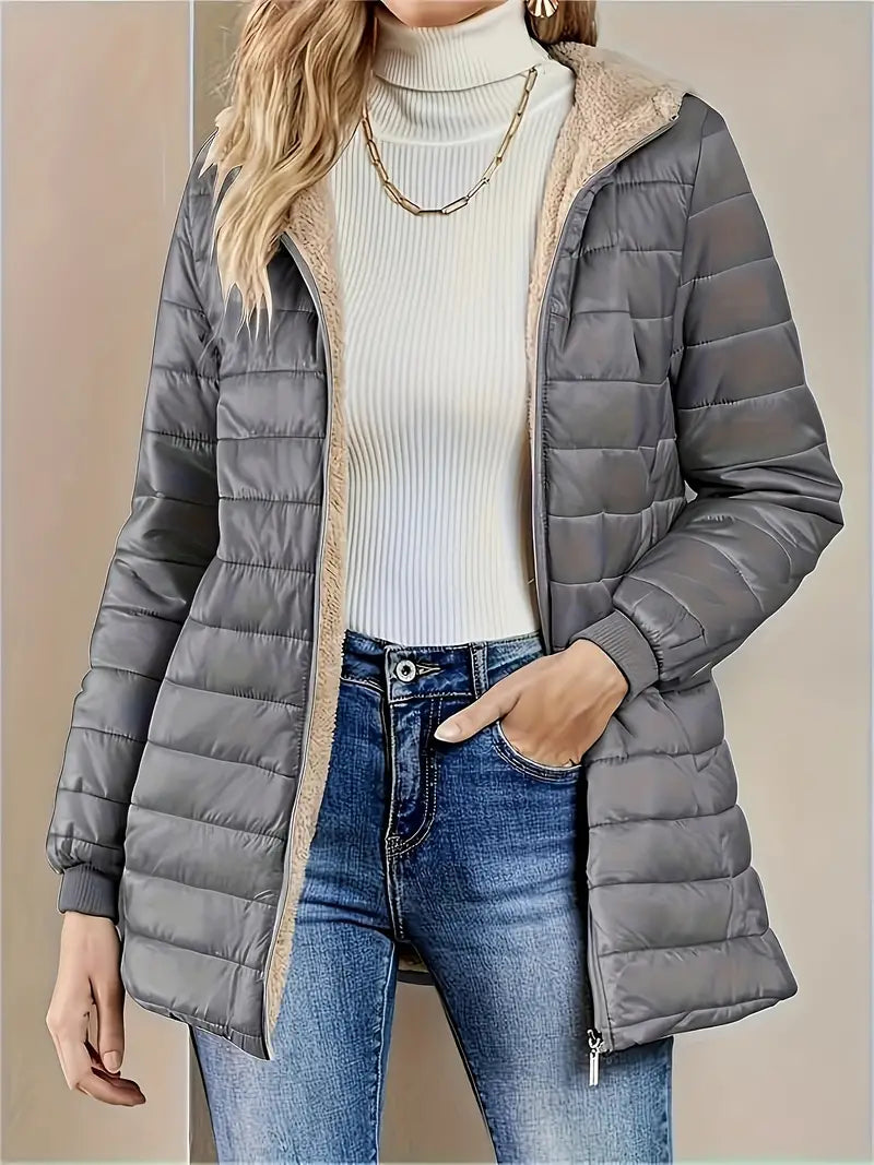 Women's mid-length hooded quilted jacket