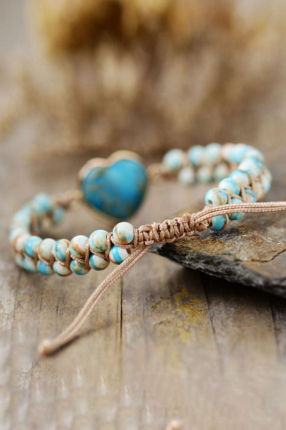 Heart-Shaped Handmade Stone Bead Bracelet
