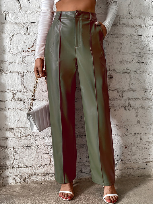 High-Waist Straight Solid Casual Pants