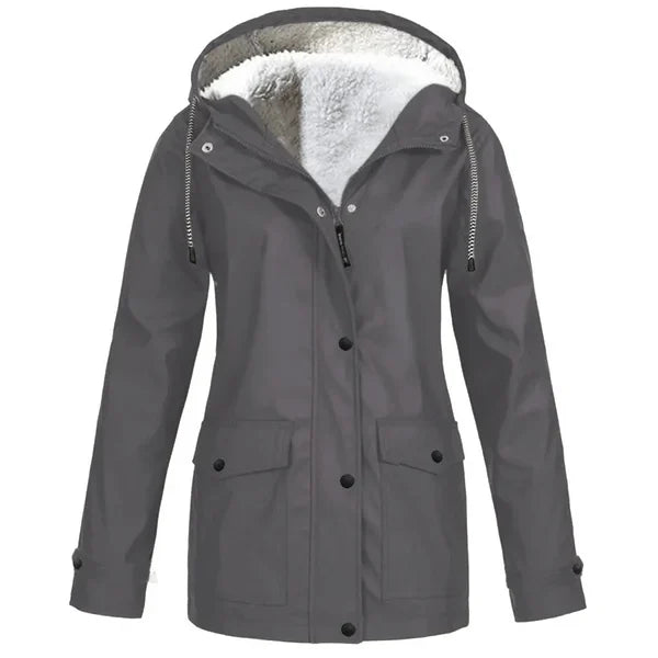 Women's Hooded Raincoat - Waterproof - Faux Fur Lined - Adjustable Cuffs - Zip Closure
