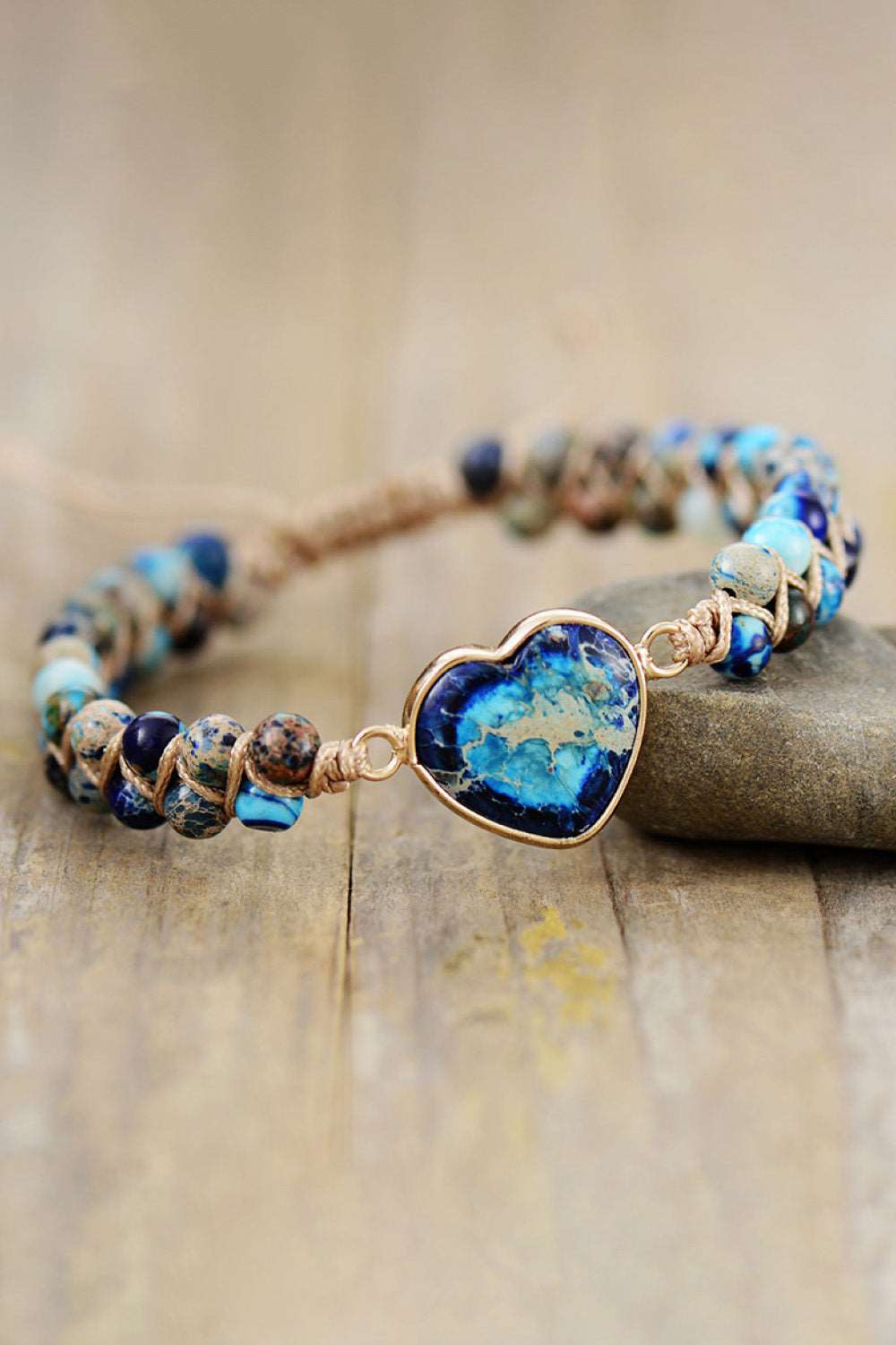 Heart-Shaped Handmade Stone Bead Bracelet