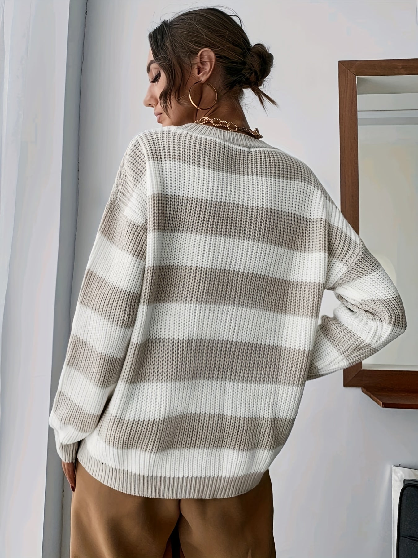 Loose Fit Striped Knit Top Sweater