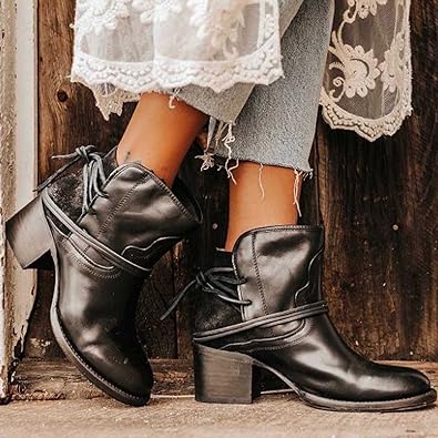 Strappy Thick Heel Low Boots