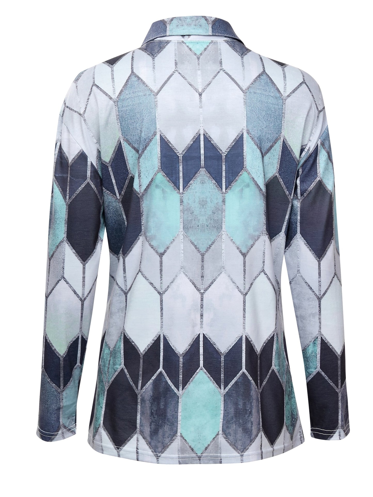 Women's plus size v-neck printed zipper long sleeve top