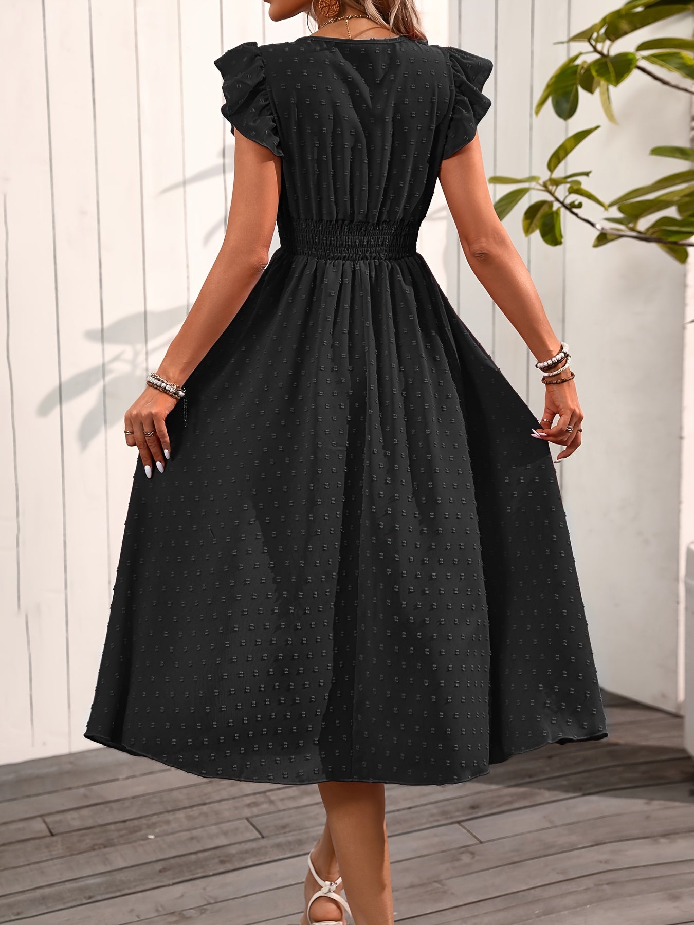 Shirred Waist Flowy A-Line Midi Dress