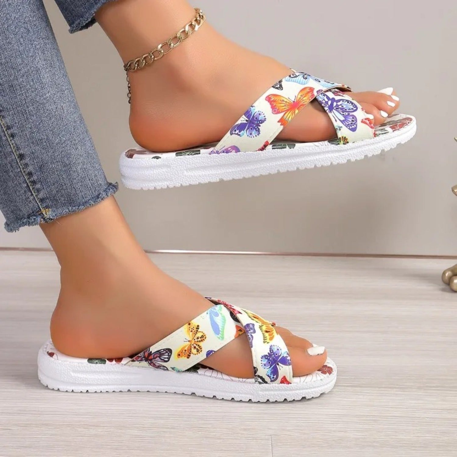Printed Cross Strap Stylish Slippers