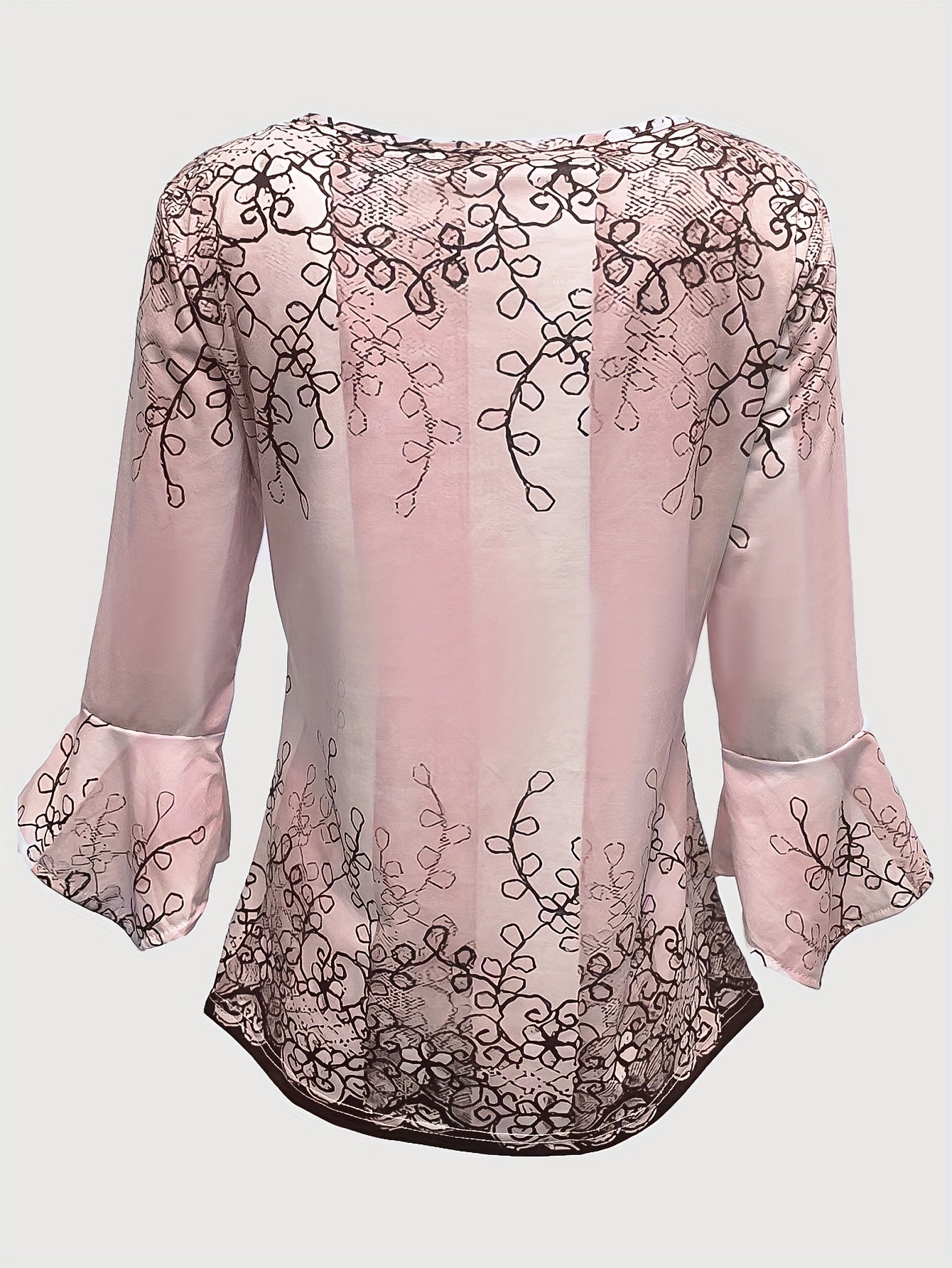 Women’s Blouse - Embroidered Lace Detail - Button-Up - Relaxed Fit - 3/4 Sleeve
