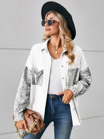Mina - leopard button up denim jacket