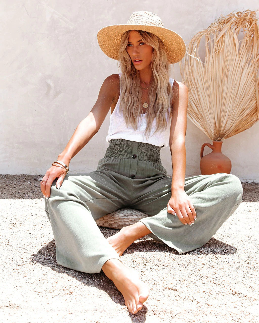 Women's High-Waisted Wide-Leg Pants - Lightweight Breathable Fabric - Elastic Back