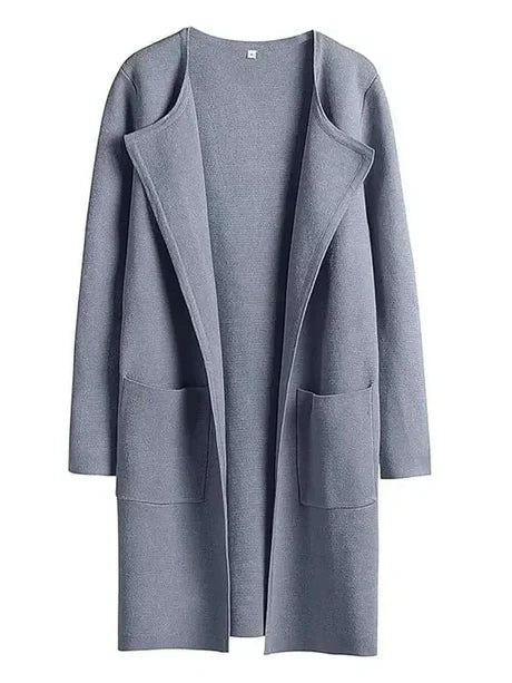 Women’s Open-Front Jacket – Relaxed Fit – Mid-Length – Long Sleeve with Patch Pockets