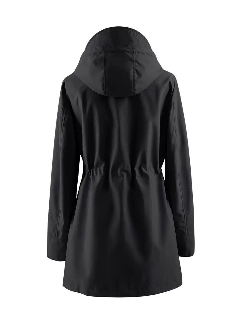 Women's casual windproof plaid hooded trench coat