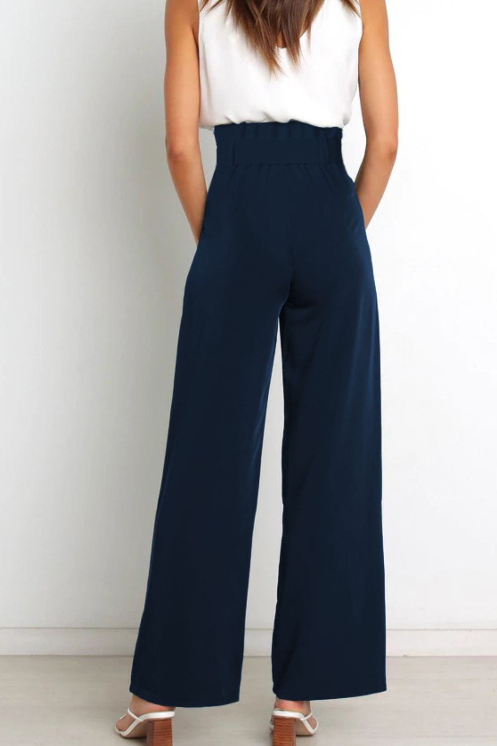 Women’s Wide-Leg Trousers – High Waist – Tailored Fit – Bow Waist Detail – Flowy Fabric