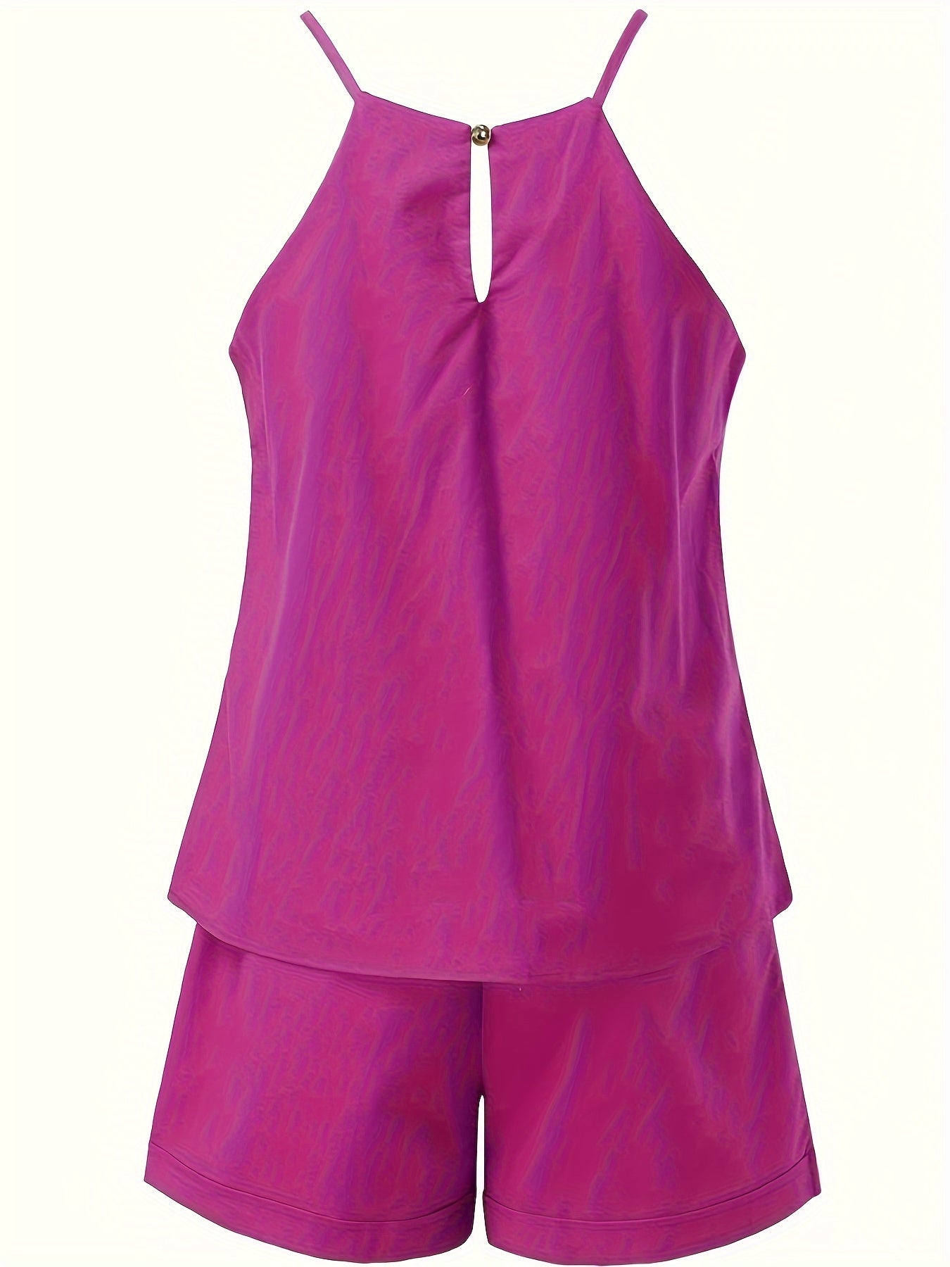 Halter-neck sleeveless top and belted shorts 2-piece co-ord set for women
