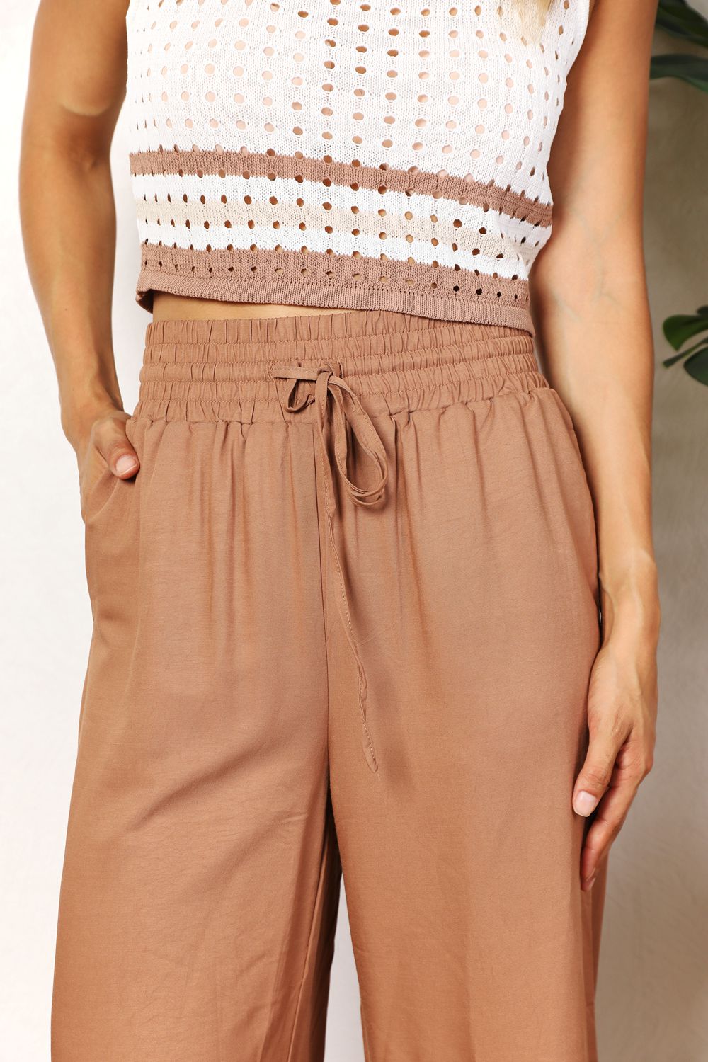 Lia - double take drawstring smocked waist wide leg pants