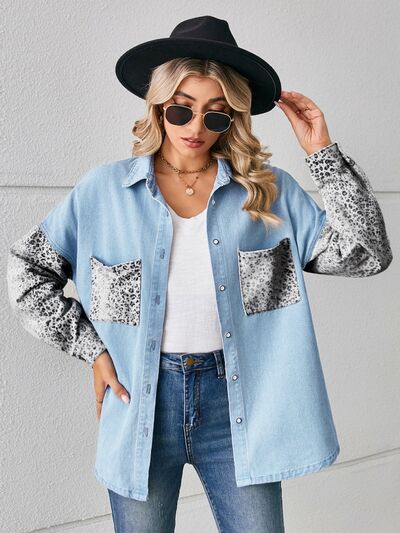 Mina - leopard button up denim jacket