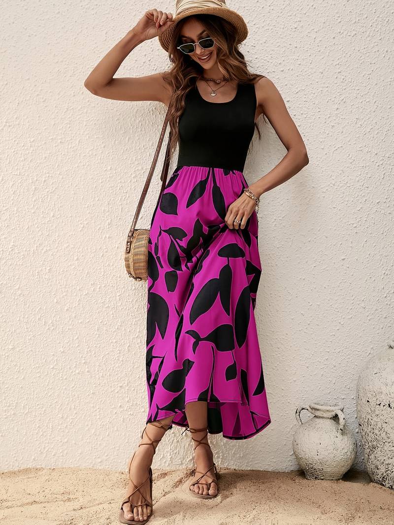 Flowy Botanical Print Sleeveless Maxi Dress