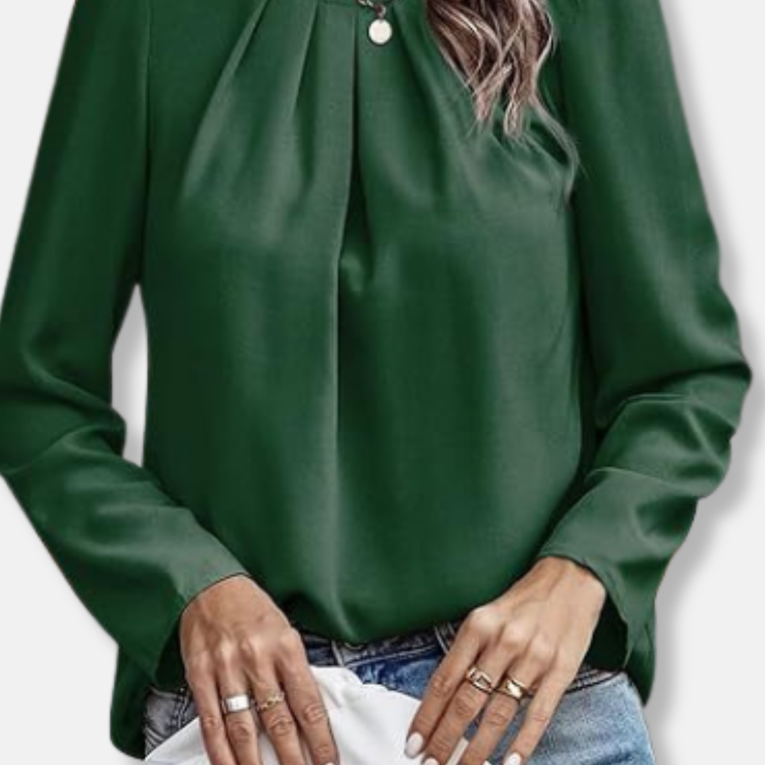 Florence Pleated Flowy Fit Blouse | Puff Sleeve Round Neck Blouse