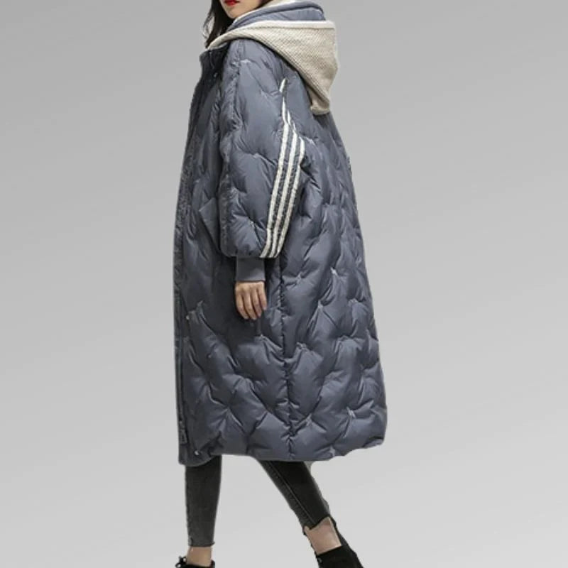 Women's black hooded knee-length winter jacket