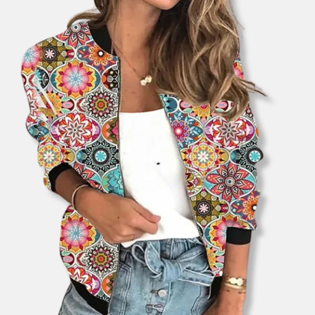 Isabella Relaxed Fit Bomber Jacket | Succulent Print Ribbed Collar Bomber Jacket