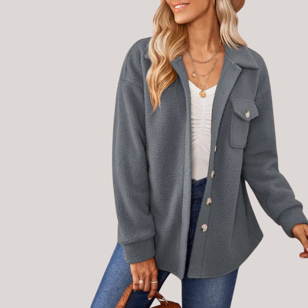 Women's autumn winter fashion lapel plush jacket