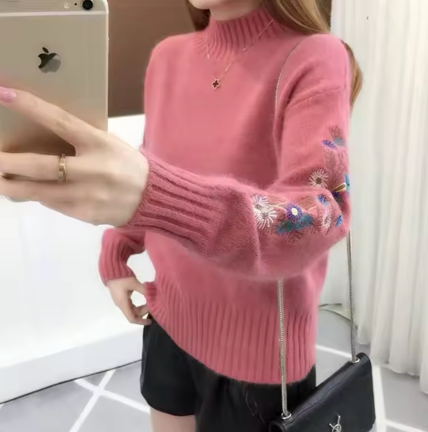 Women's floral embroidered knitted sweater