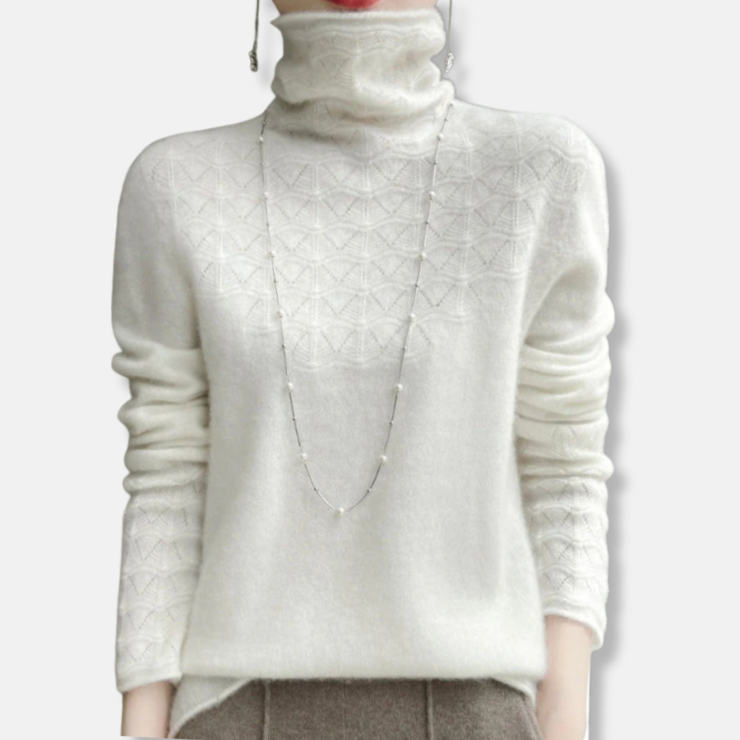 Amelia Slim Fit Turtleneck Sweater | Geometric Hollow Knit Sweater