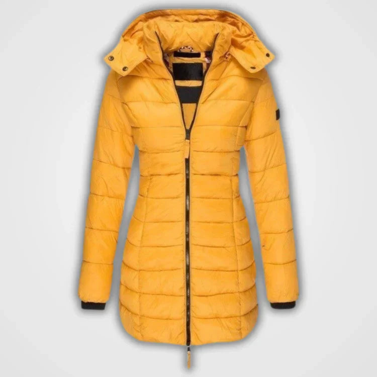 Amelia Long Puffer Jacket | Quilted Hooded Mid-Thigh Jacket