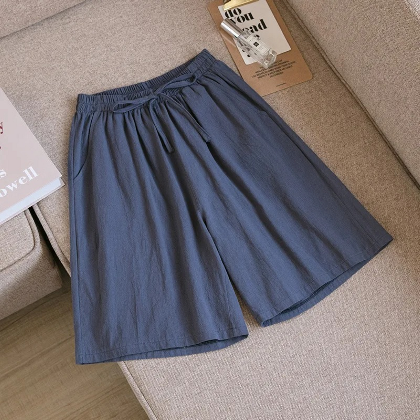 Women's Loose-Fit Shorts - Breathable Cotton Linen - Elastic Waist with Drawstring