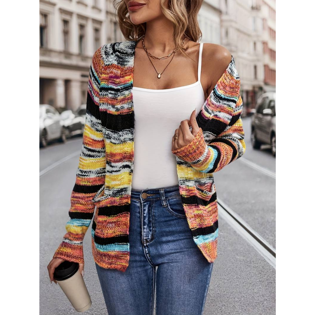 Women's long sleeve colorful striped cardigan