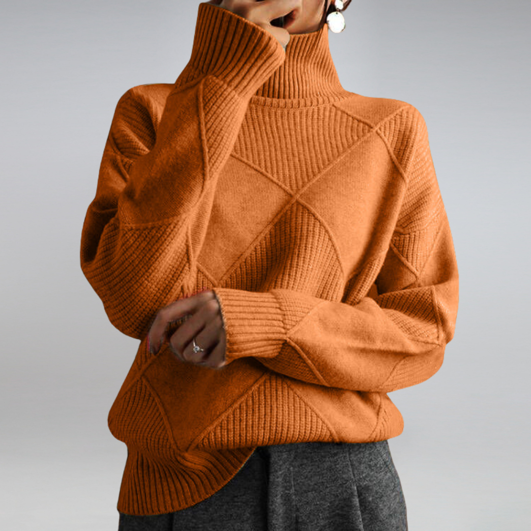 Women's turtleneck sweater with diagonal design