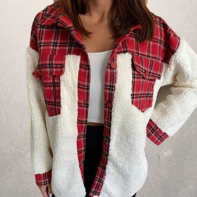 Women's plaid fluffy winter jacket coat