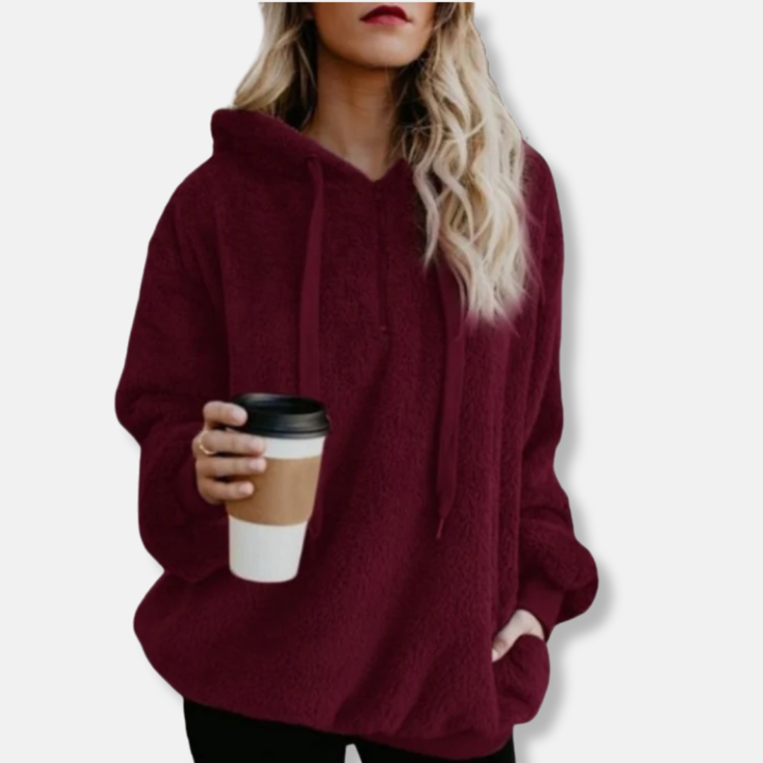 Women’s Hooded Sweatshirt - Plush Knit Fleece - Loose Fit - Kangaroo Pocket