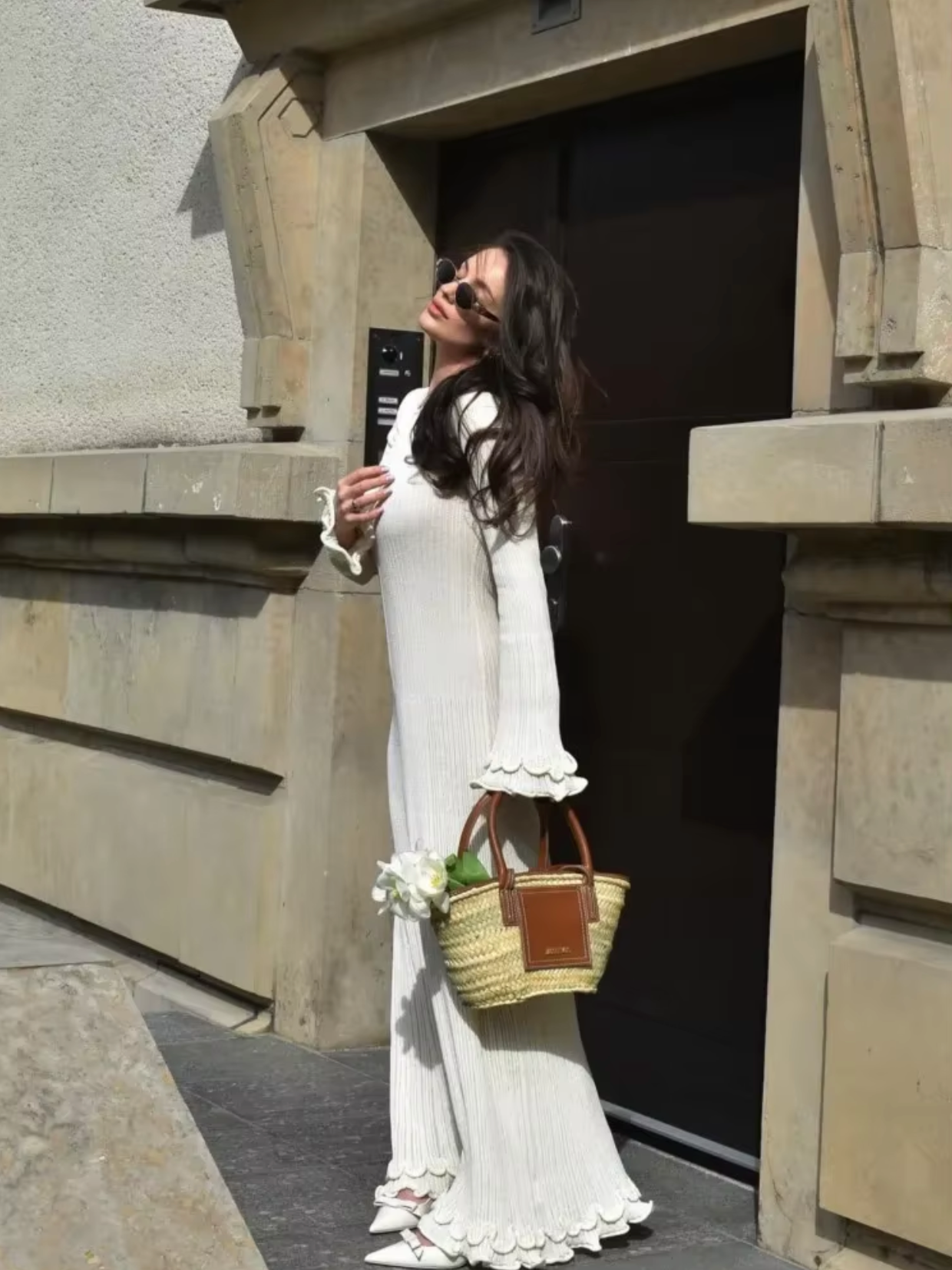 Knitted Maxi Dress for Women with Ruffle Hem