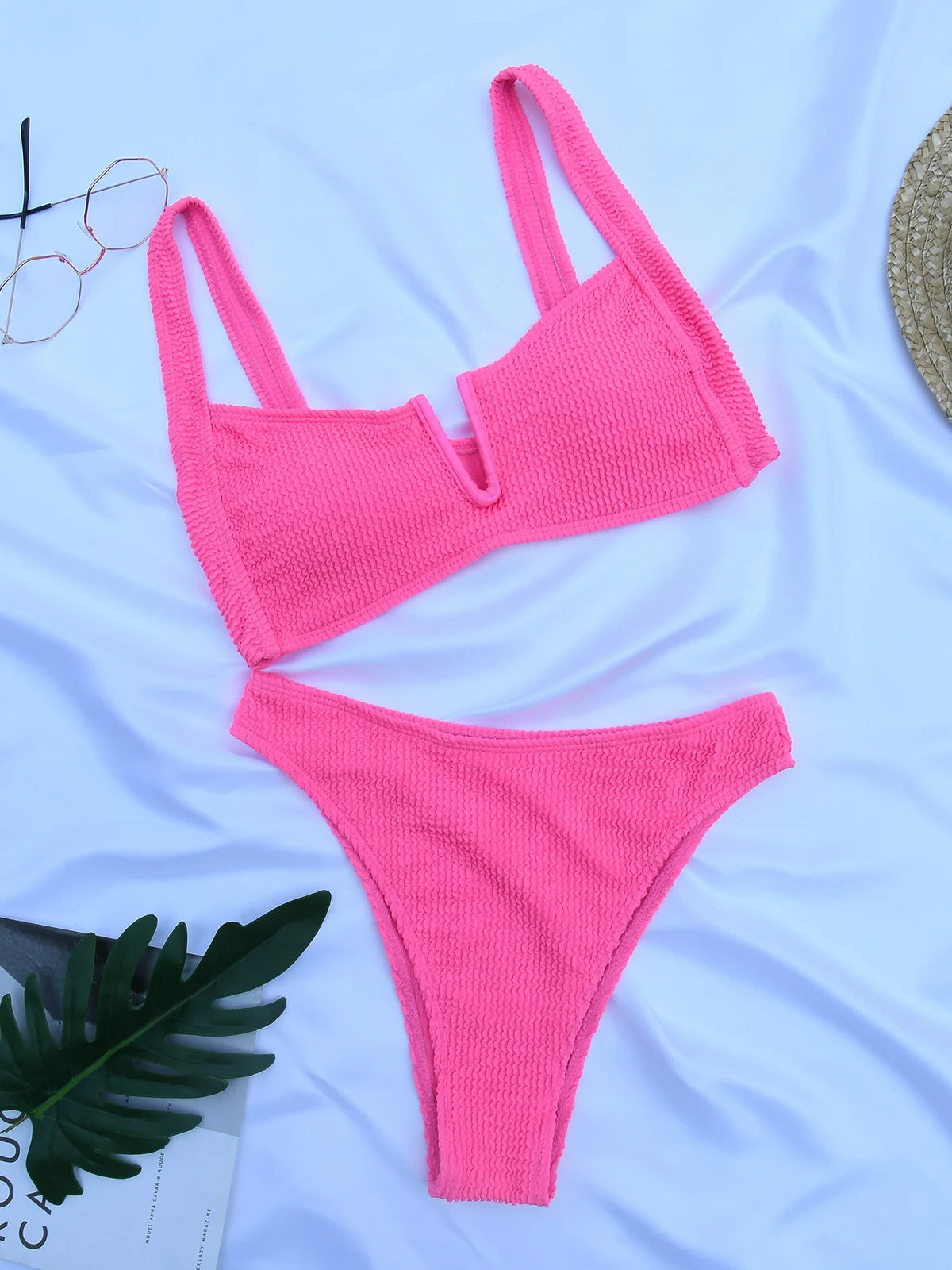 Textured High-Waisted Bikini Set