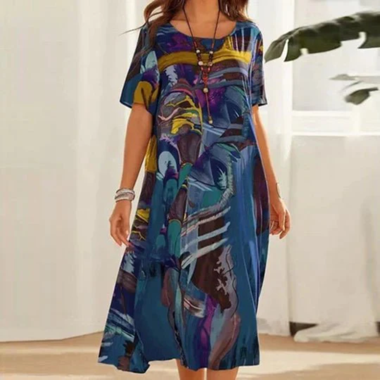 Floral Print Lightweight Loose Fit Midi Dress