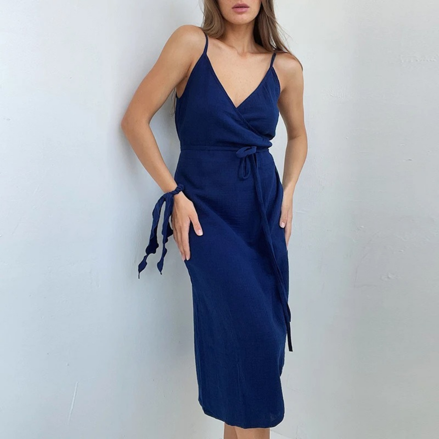 Women's Midi Dress - Sleeveless Wrap Style - Deep V-Neck - Lightweight Breathable Fit