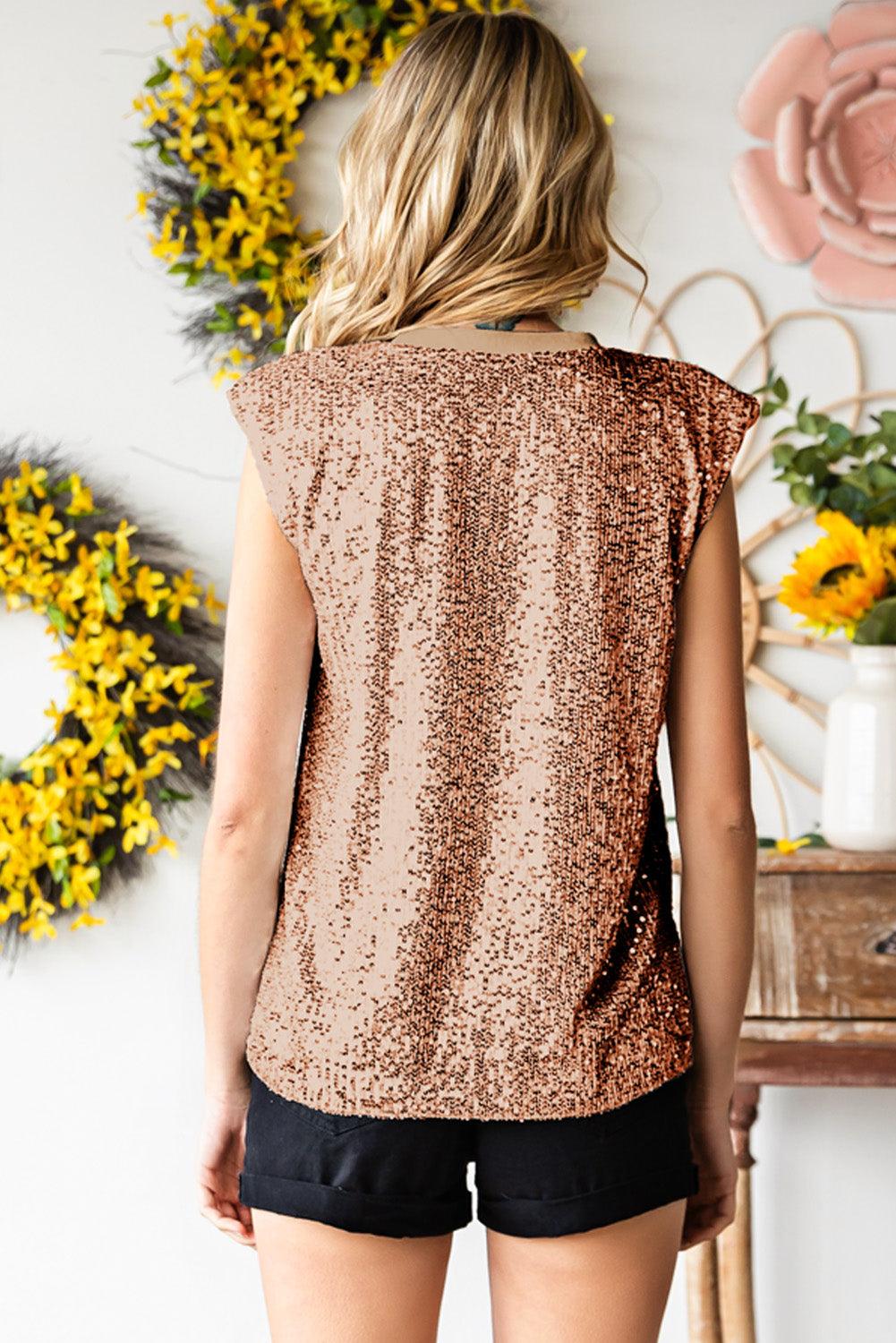 Women's sequin capped sleeve tank top